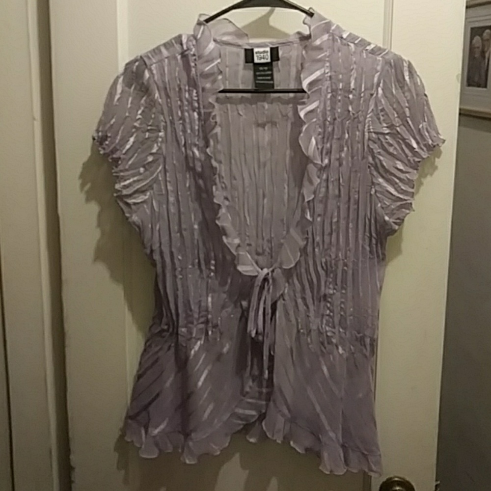Purple sheer blouse w/ silver sheer stripes